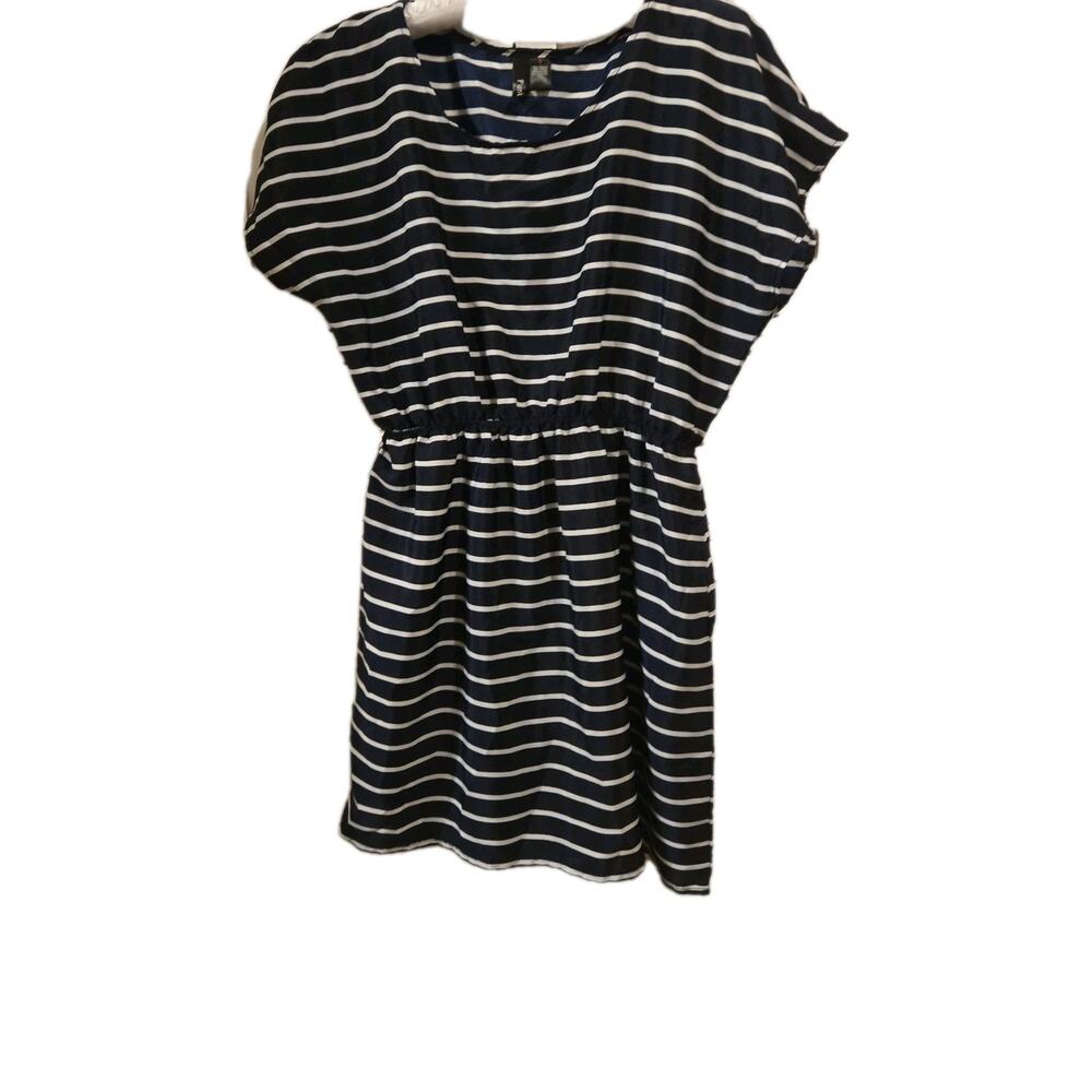 Fun And Flirt Short Polyester Dress Blue And White Large